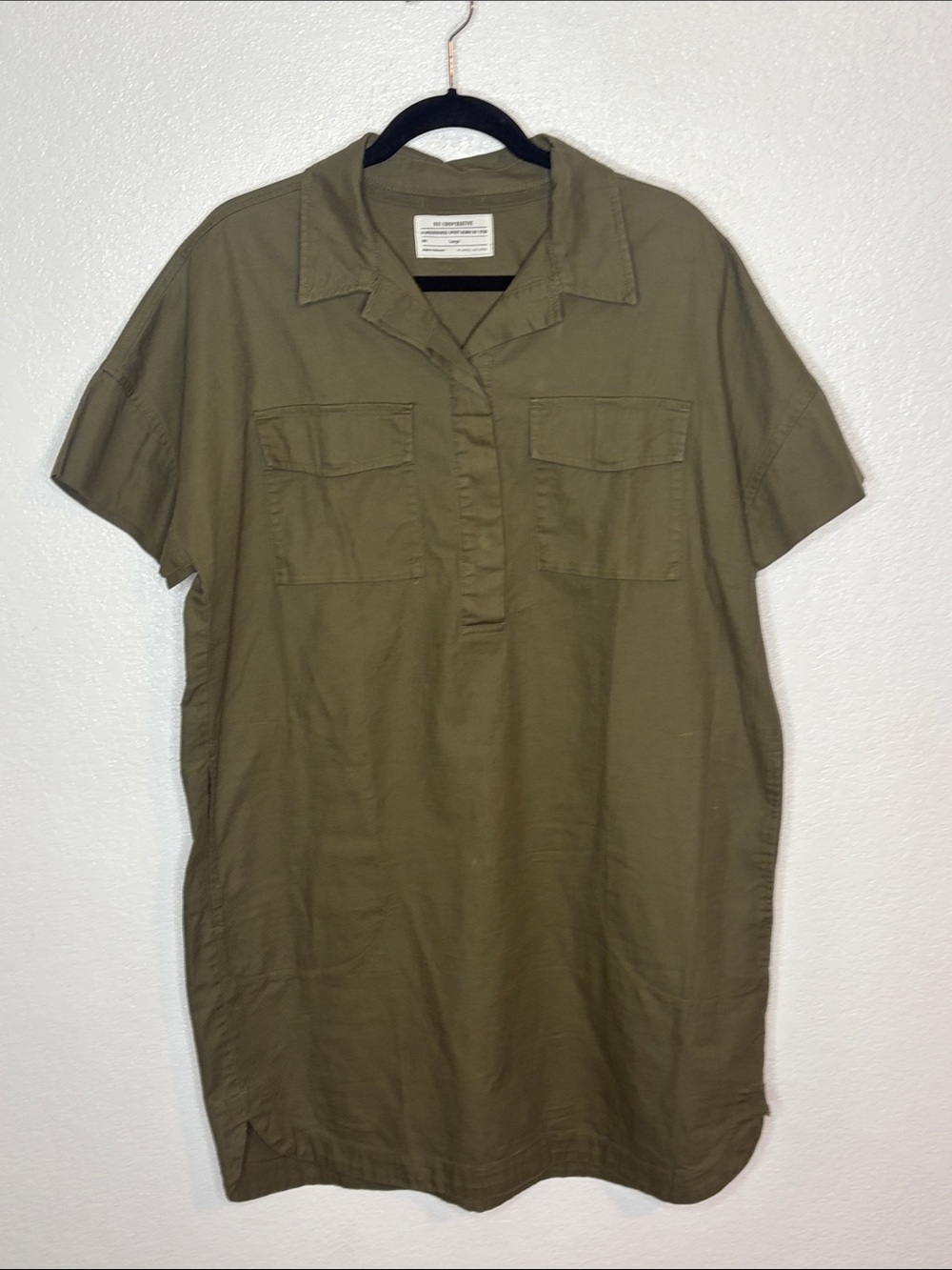 REI Olive Green Cotton Shirt Dress Size Large Granola Girl Gorpcore Outdoorsy